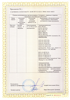 Сертификат ТР ЕАЭС 043/2017 (приложение №2) Клапаны Сигмавент ЕI 90; ЕI 60 – НО круглого сечения